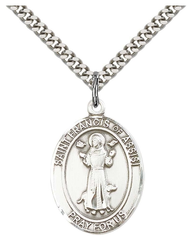 Custom Engraved Sterling Silver St. Francis of Assisi Pendant with 24" Stainless Steel Heavy Curb Chain. Patron Saint of Anim...