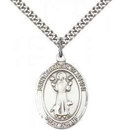 Custom Engraved Sterling Silver St. Francis of Assisi Pendant with 24" Stainless Steel Heavy Curb Chain. Patron Saint of Anim...