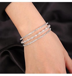 Multi Row Layered Glitter Bracelets Faux Pearl Bracelet Stretch Tennis Chain Rhinestone Adjustable Band Cuff Elastic Bangle 1...