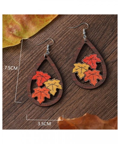 Cute Thanksgiving Earrings for Women Girls Handmade Colorful Wooden Autumn Fall Turkey Chicken Pumpkin Maple Leaf Sunflower D...