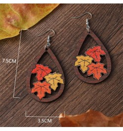 Cute Thanksgiving Earrings for Women Girls Handmade Colorful Wooden Autumn Fall Turkey Chicken Pumpkin Maple Leaf Sunflower D...