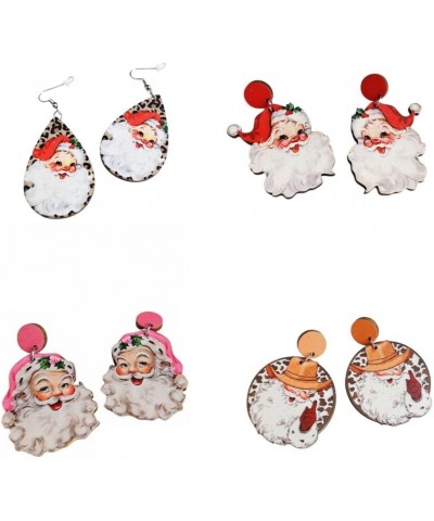 4 Pairs Cute Christmas Santa Claus Wood Dangle Drop Earrings for Women Girl Lightweight Handmade Wooden Xmas Earrings Earring...