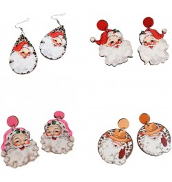 4 Pairs Cute Christmas Santa Claus Wood Dangle Drop Earrings for Women Girl Lightweight Handmade Wooden Xmas Earrings Earring...