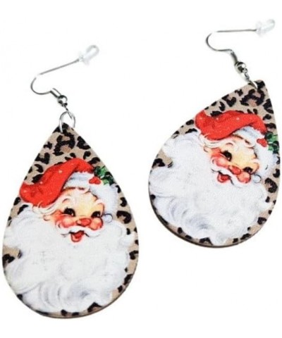 4 Pairs Cute Christmas Santa Claus Wood Dangle Drop Earrings for Women Girl Lightweight Handmade Wooden Xmas Earrings Earring...