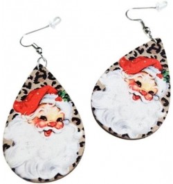 4 Pairs Cute Christmas Santa Claus Wood Dangle Drop Earrings for Women Girl Lightweight Handmade Wooden Xmas Earrings Earring...