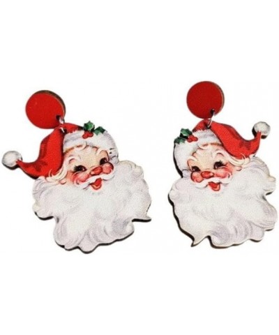 4 Pairs Cute Christmas Santa Claus Wood Dangle Drop Earrings for Women Girl Lightweight Handmade Wooden Xmas Earrings Earring...