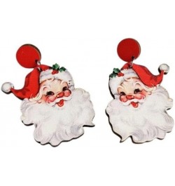 4 Pairs Cute Christmas Santa Claus Wood Dangle Drop Earrings for Women Girl Lightweight Handmade Wooden Xmas Earrings Earring...