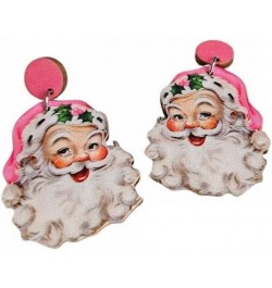 4 Pairs Cute Christmas Santa Claus Wood Dangle Drop Earrings for Women Girl Lightweight Handmade Wooden Xmas Earrings Earring...