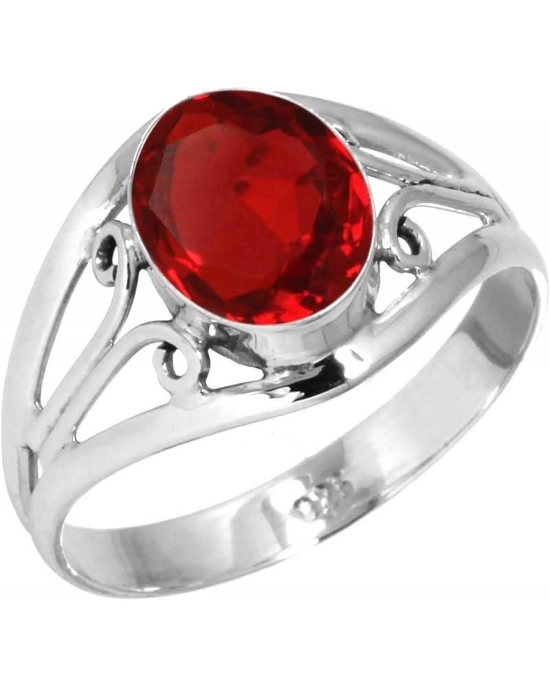 925 Sterling Silver Handmade Ring for Women 8x10 Oval Gemstone Statement Jewelry for Gift (99052_R) Ruby Simulated $18.62 Rings