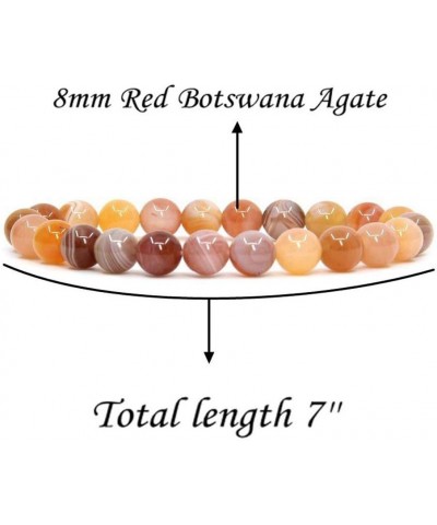 Handmade Gem Semi Precious Gemstone 8mm Round Beads Stretch Bracelet 7" Unisex Red Botswana Agate $8.11 Bracelets