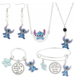 Ohana Means Family Stitch Necklace - Jewelry Set Bracelet Earrings Cute Interstellar Baby Stitch Moon Pendant Jewelry for Wom...