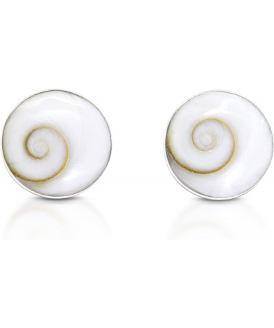 Dainty Casual Round 10mm Swirl Shiva Shell .925 Silver Post Earrings $11.74 Earrings