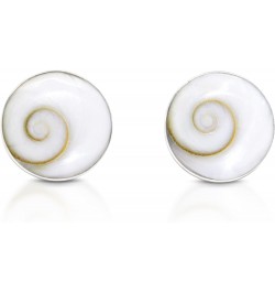 Dainty Casual Round 10mm Swirl Shiva Shell .925 Silver Post Earrings $11.74 Earrings