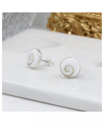 Dainty Casual Round 10mm Swirl Shiva Shell .925 Silver Post Earrings $11.74 Earrings