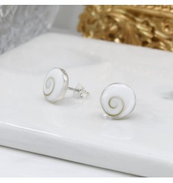 Dainty Casual Round 10mm Swirl Shiva Shell .925 Silver Post Earrings $11.74 Earrings