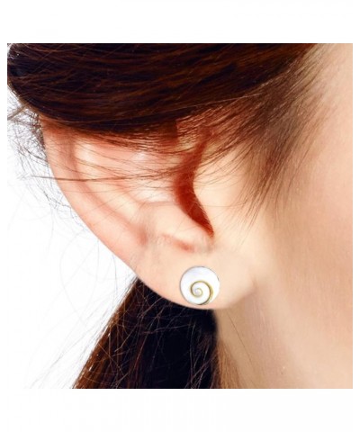 Dainty Casual Round 10mm Swirl Shiva Shell .925 Silver Post Earrings $11.74 Earrings