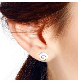 Dainty Casual Round 10mm Swirl Shiva Shell .925 Silver Post Earrings $11.74 Earrings