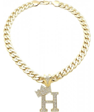 ICED Out Alphabet Letter Pendant & 11mm/20 Cuban Chain Gold Plated Necklaces RC3399G H $13.72 Necklaces