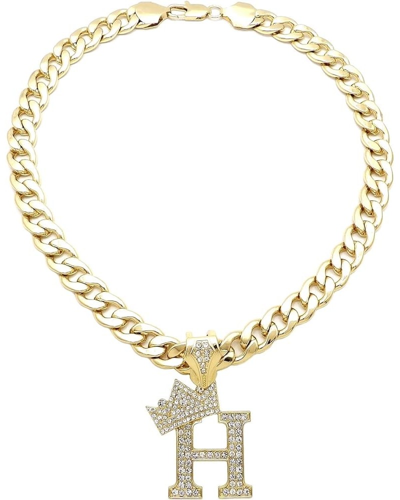 ICED Out Alphabet Letter Pendant & 11mm/20 Cuban Chain Gold Plated Necklaces RC3399G H $13.72 Necklaces