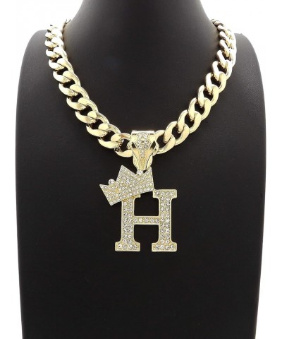 ICED Out Alphabet Letter Pendant & 11mm/20 Cuban Chain Gold Plated Necklaces RC3399G H $13.72 Necklaces