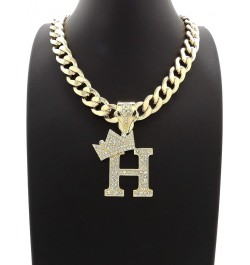 ICED Out Alphabet Letter Pendant & 11mm/20 Cuban Chain Gold Plated Necklaces RC3399G H $13.72 Necklaces