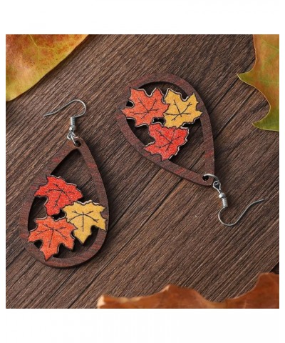 Cute Thanksgiving Earrings for Women Girls Handmade Colorful Wooden Autumn Fall Turkey Chicken Pumpkin Maple Leaf Sunflower D...