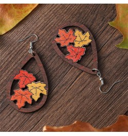 Cute Thanksgiving Earrings for Women Girls Handmade Colorful Wooden Autumn Fall Turkey Chicken Pumpkin Maple Leaf Sunflower D...