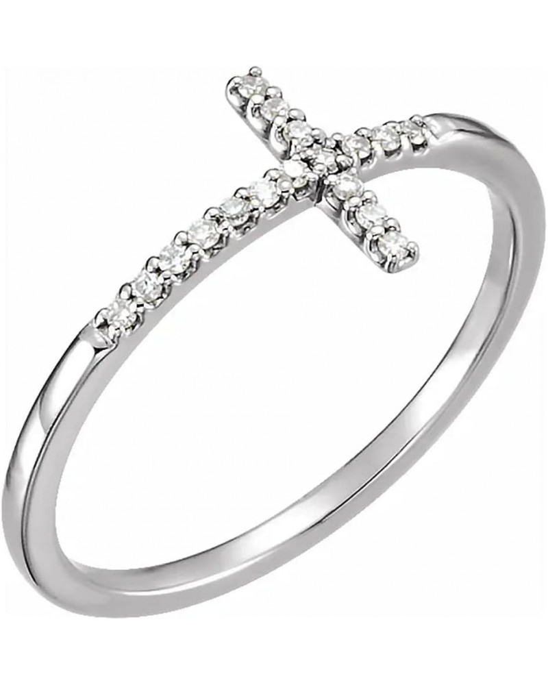 White Gold Sideways Cross Diamond Ring $106.74 Rings