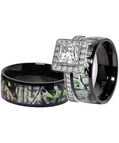 His and Hers Camo Wedding Ring Sets - Black Camo Ring Set - Wedding Rings - Camo Engagement Ring - Cubic Zirconia Wedding Set...