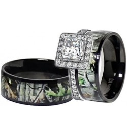 His and Hers Camo Wedding Ring Sets - Black Camo Ring Set - Wedding Rings - Camo Engagement Ring - Cubic Zirconia Wedding Set...