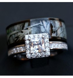 His and Hers Camo Wedding Ring Sets - Black Camo Ring Set - Wedding Rings - Camo Engagement Ring - Cubic Zirconia Wedding Set...