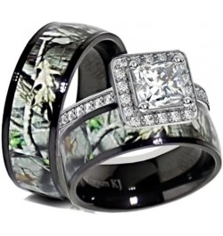 His and Hers Camo Wedding Ring Sets - Black Camo Ring Set - Wedding Rings - Camo Engagement Ring - Cubic Zirconia Wedding Set...