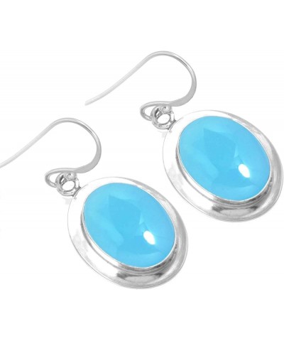 925 Sterling Silver Statement Drop Dangle Earring for Women Oval Gemstone Handmade Jewelry for Gift (98513_E) Blue Chalcedony...