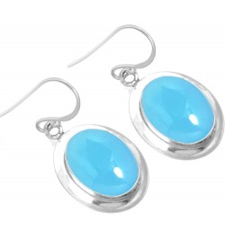 925 Sterling Silver Statement Drop Dangle Earring for Women Oval Gemstone Handmade Jewelry for Gift (98513_E) Blue Chalcedony...