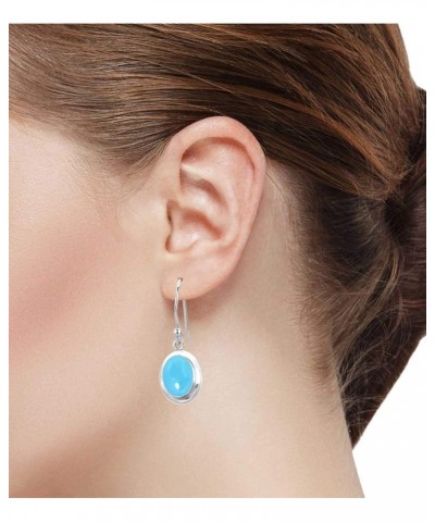 925 Sterling Silver Statement Drop Dangle Earring for Women Oval Gemstone Handmade Jewelry for Gift (98513_E) Blue Chalcedony...