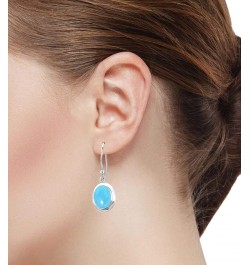 925 Sterling Silver Statement Drop Dangle Earring for Women Oval Gemstone Handmade Jewelry for Gift (98513_E) Blue Chalcedony...