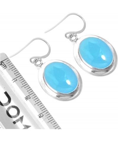 925 Sterling Silver Statement Drop Dangle Earring for Women Oval Gemstone Handmade Jewelry for Gift (98513_E) Blue Chalcedony...