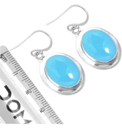 925 Sterling Silver Statement Drop Dangle Earring for Women Oval Gemstone Handmade Jewelry for Gift (98513_E) Blue Chalcedony...