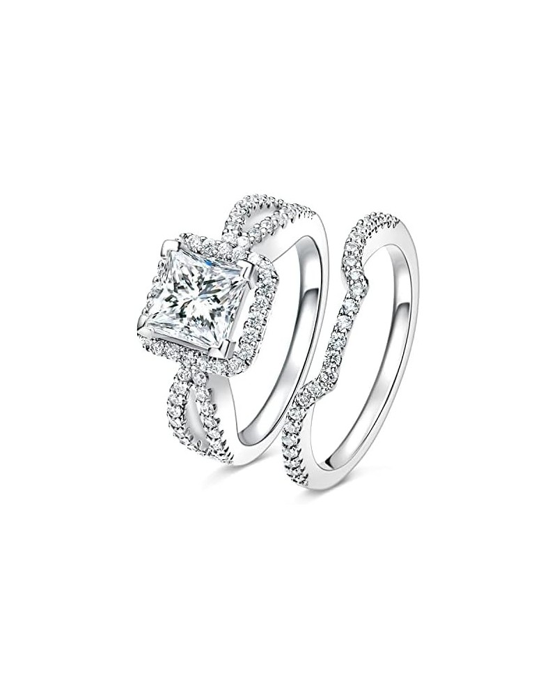 Two-in-One Wedding Engagement Rings,18K White Gold Plated Cubic Zirconia Eternity Bridal Rings for Women A-Two set $13.01 Rings