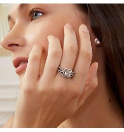 Two-in-One Wedding Engagement Rings,18K White Gold Plated Cubic Zirconia Eternity Bridal Rings for Women A-Two set $13.01 Rings