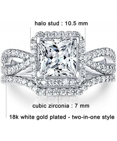 Two-in-One Wedding Engagement Rings,18K White Gold Plated Cubic Zirconia Eternity Bridal Rings for Women A-Two set $13.01 Rings