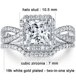 Two-in-One Wedding Engagement Rings,18K White Gold Plated Cubic Zirconia Eternity Bridal Rings for Women A-Two set $13.01 Rings