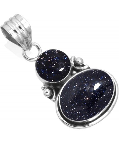 925 Sterling Silver Handmade Pendant for Women Oval Round 2 Gemstone Statement Jewelry for Gift (99509_P) Blue Sunstone $18.1...