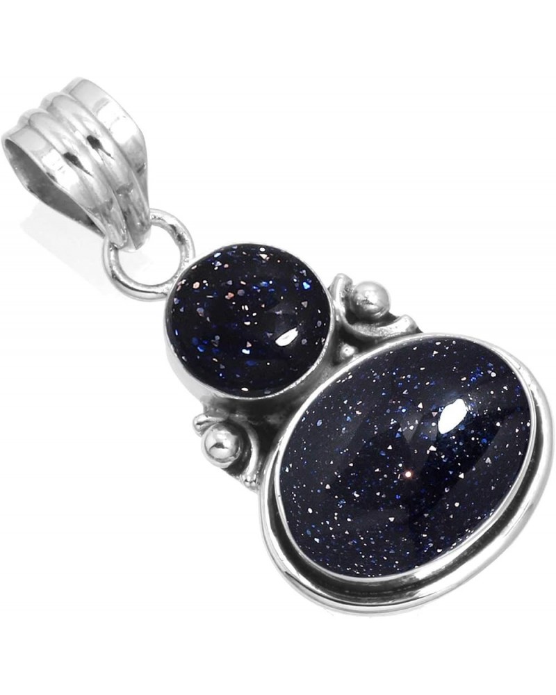 925 Sterling Silver Handmade Pendant for Women Oval Round 2 Gemstone Statement Jewelry for Gift (99509_P) Blue Sunstone $18.1...