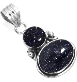 925 Sterling Silver Handmade Pendant for Women Oval Round 2 Gemstone Statement Jewelry for Gift (99509_P) Blue Sunstone $18.1...