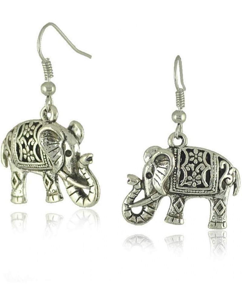 Handmade Boho Retro Lucky Elephants Drop Dangle Earrings Ancient Silver Animals Statement Earrings Jewelry for Women Girls Si...