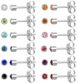 12 Pairs Ear Piercing Stud Earrings, Surgical Stainless Steel Multicolor Cubic Zirconia Birthstone Stud Earrings for Ear Pier...