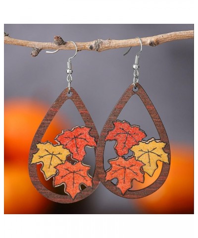 Cute Thanksgiving Earrings for Women Girls Handmade Colorful Wooden Autumn Fall Turkey Chicken Pumpkin Maple Leaf Sunflower D...