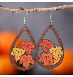 Cute Thanksgiving Earrings for Women Girls Handmade Colorful Wooden Autumn Fall Turkey Chicken Pumpkin Maple Leaf Sunflower D...