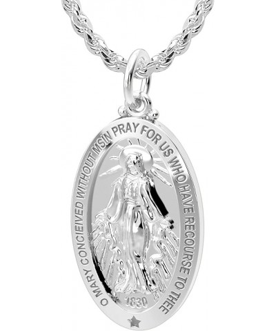 Ladies Polished 925 Sterling Silver 28mm Large Virgin Mary Pendant Necklace, 18in to 24in 24in, 3.2mm Rope Chain $30.14 Neckl...